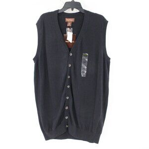 NWT Oak hill sweater vest Mens XLT TALL button front cardigan knit black cotton